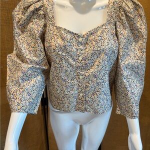 Levi's Cream Floral Puff-Sleeve Button Front Blouse